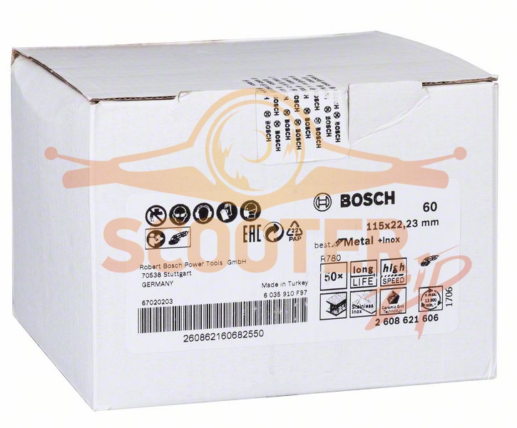 Круг шлифовальный фибровый BOSCH R780, Best for Metal + Inox, (115мм, G60), 2608621606