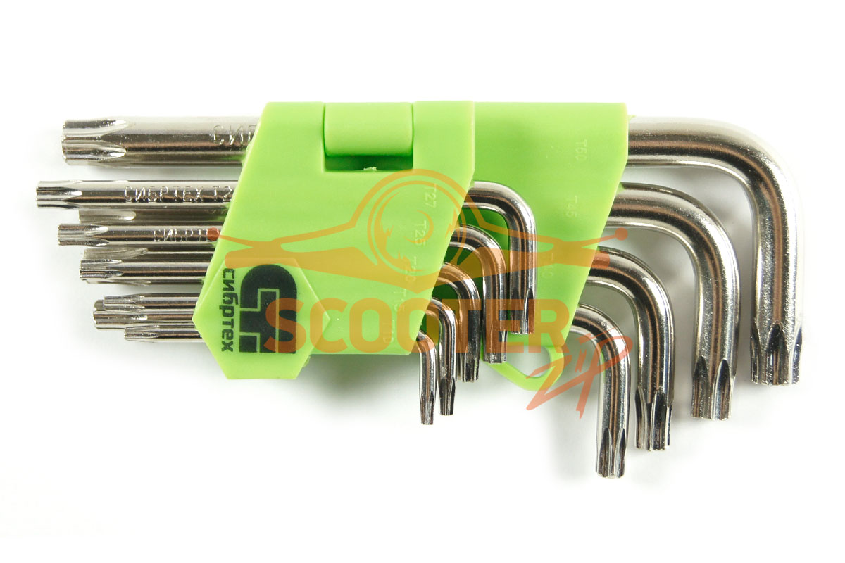 Набор ключей имбусовых Tamper-Torx, 9 шт. T10-T50,  45x, закаленные, короткие, никель СИБРТЕХ, 12321