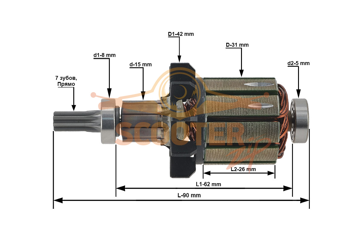 Ротор (Якорь) для шуруповерта аккумуляторного MAKITA BDA351, 619234-0
