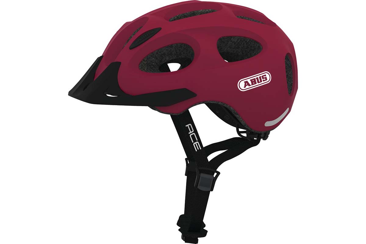 Шлем Youn-I-Ace с LED фонариком, L(56-61см) с регулир., 300гр, 17 отв, сетка от насекомых, вишневый ABUS NEW, 05-0072617