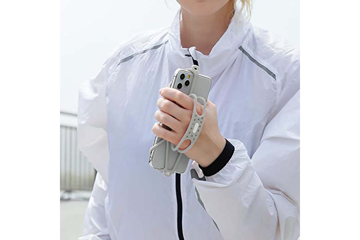 Держатель для смартфона силиконовый, на кисть руки, универсальный, 4.7'-7,2' RUN TIE HANDHELD для бега и свободного ношения, серый BONE NEW, 07-200323