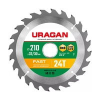 Диск пильный, Fast, 24Т, D-210 х 32/30 мм, по дереву, URAGAN