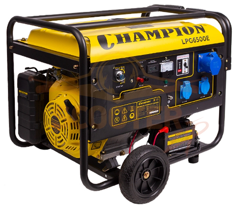 Генератор CHAMPION LPG6500E (бензин+газ 5/5,5кВт 16лс 25л 12В 85кг, эл.стартер, счетчик, колеса)