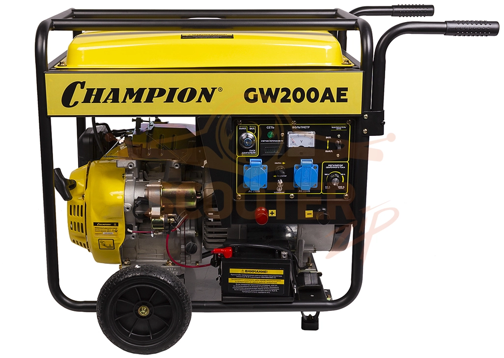 Генератор бензиновый сварочный CHAMPION GW200AE (140А ПВ50% 4,5/5кВт 15лс 85,5кг эл.стартер, колеса)