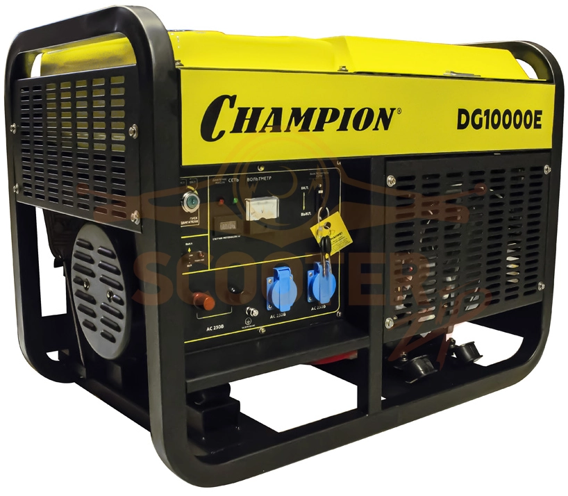 Генератор дизельный CHAMPION DG10000E (10/11кВт 17лс 25л 170кг эл.стартер,колеса, счетчик)