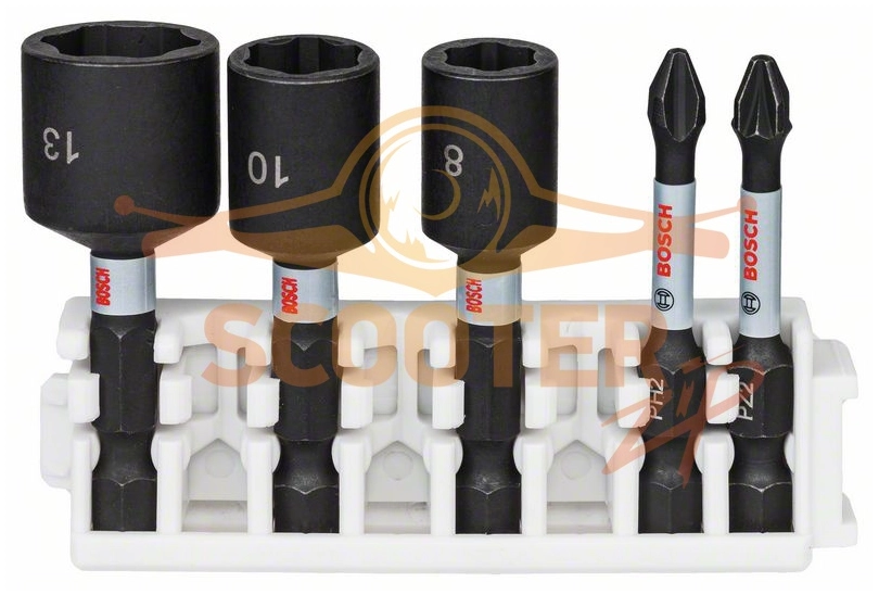 Набор торцовых головок 8, 10, 13 мм и ударных бит BOSCH Impact Control 50 мм PH2, PZ2