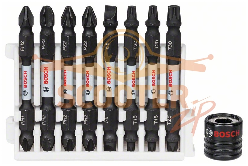 Набор двусторонних ударных бит BOSCH Impact Control 65 мм PH1/PH2, PH2/PH3, PH2/PZ2 (2шт), S1x5.5, T15/T20 (2шт), T25/T30 + магнитная муфта