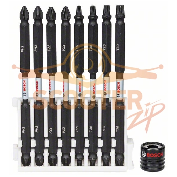Набор двусторонних ударных бит BOSCH Impact Control 110 мм PH2 (2шт), PZ2 (2шт), T15, T20, T25, T30 + магнитная муфта
