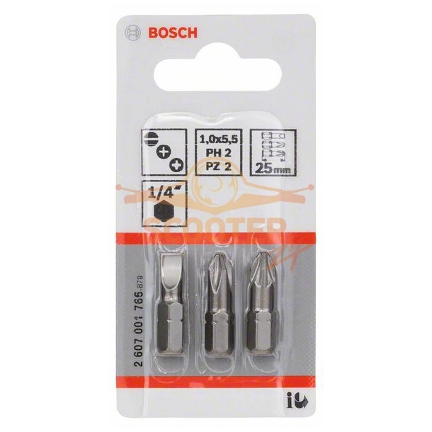 Бита BOSCH Extra Hard 25 мм S1.0х5.5/PH2/PZ2  3шт