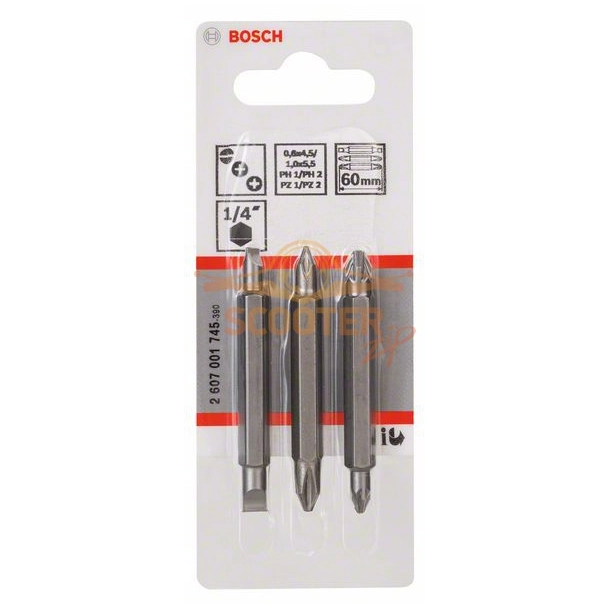 Бита BOSCH Extra Hard двусторонняя 45 мм S1.0x5.5 / PH2 1шт