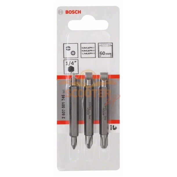 Бита BOSCH Extra Hard двусторонние 45 мм PH2PZ2/S0.6x4.0  3шт