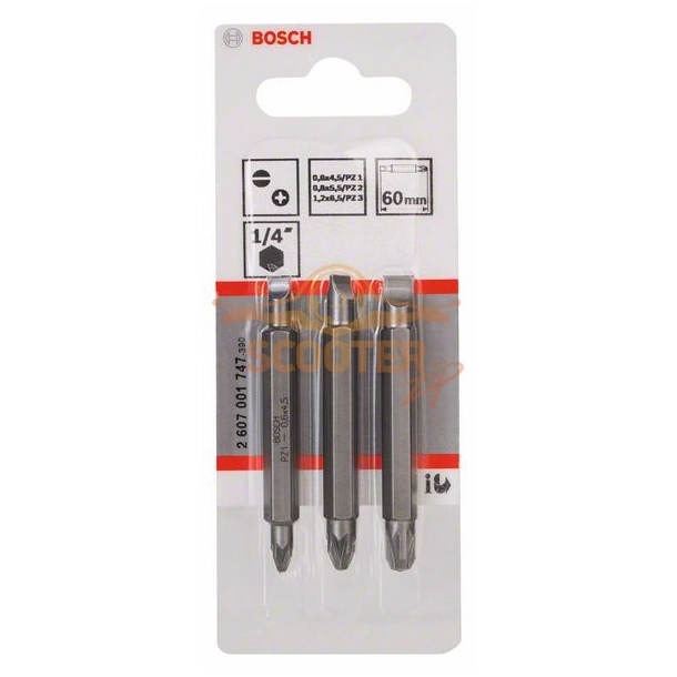 Бита BOSCH Extra Hard двусторонние 60 мм PH1/PZ1/S0.6x4.5  3шт