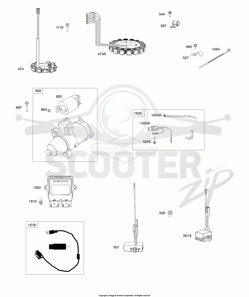 Electric Starter, Alternator, Regulator, ECM