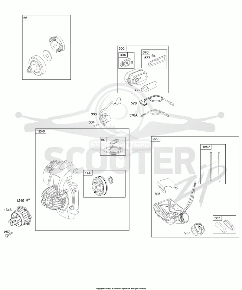 Blower Housing/Shrouds, Fuel Tank, Ignition, Muffler, Rewind