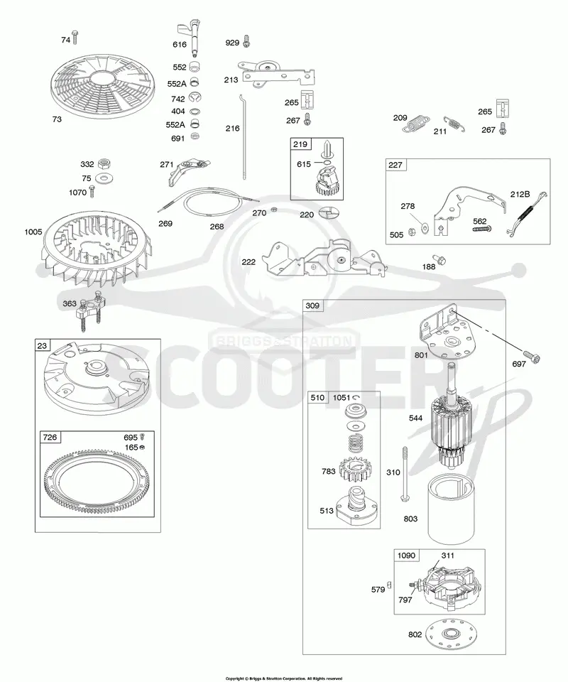 Controls, Electric Starter, Flywheel, Governor Spring