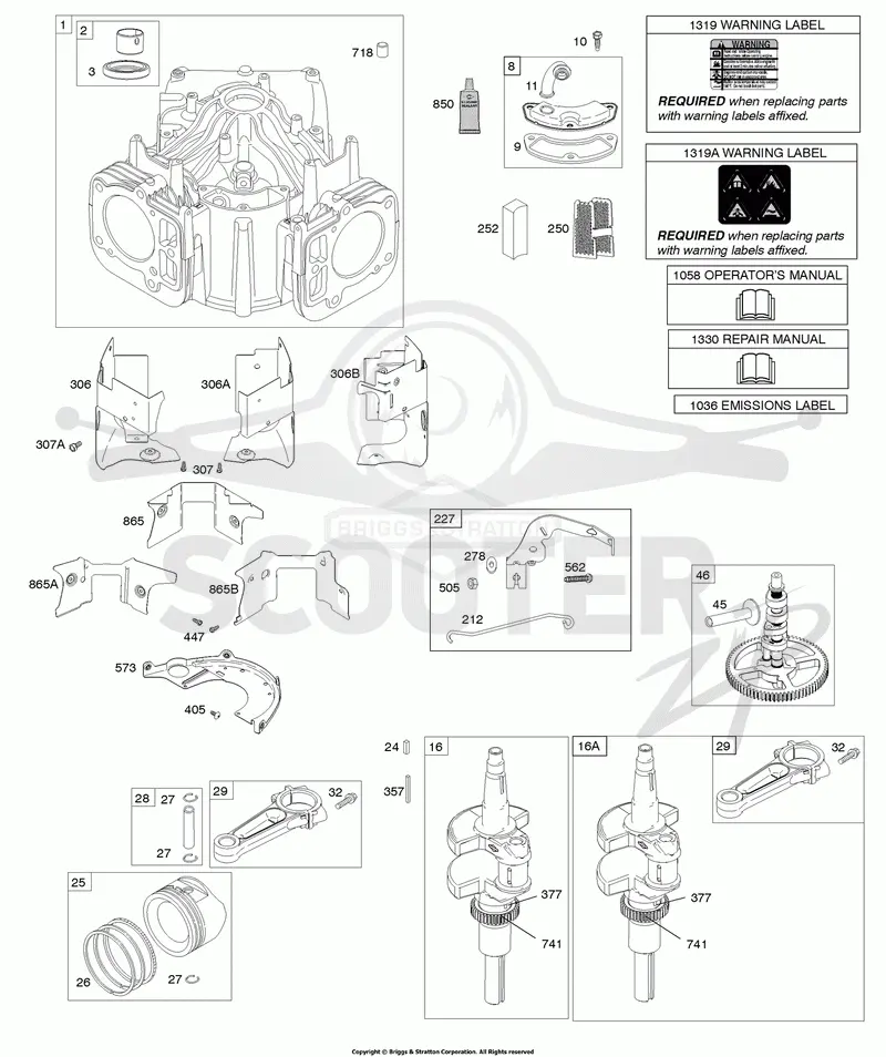 Cylinder, Crankshaft, Camshaft, Air Guides, Piston, Rings, Connecting Rod