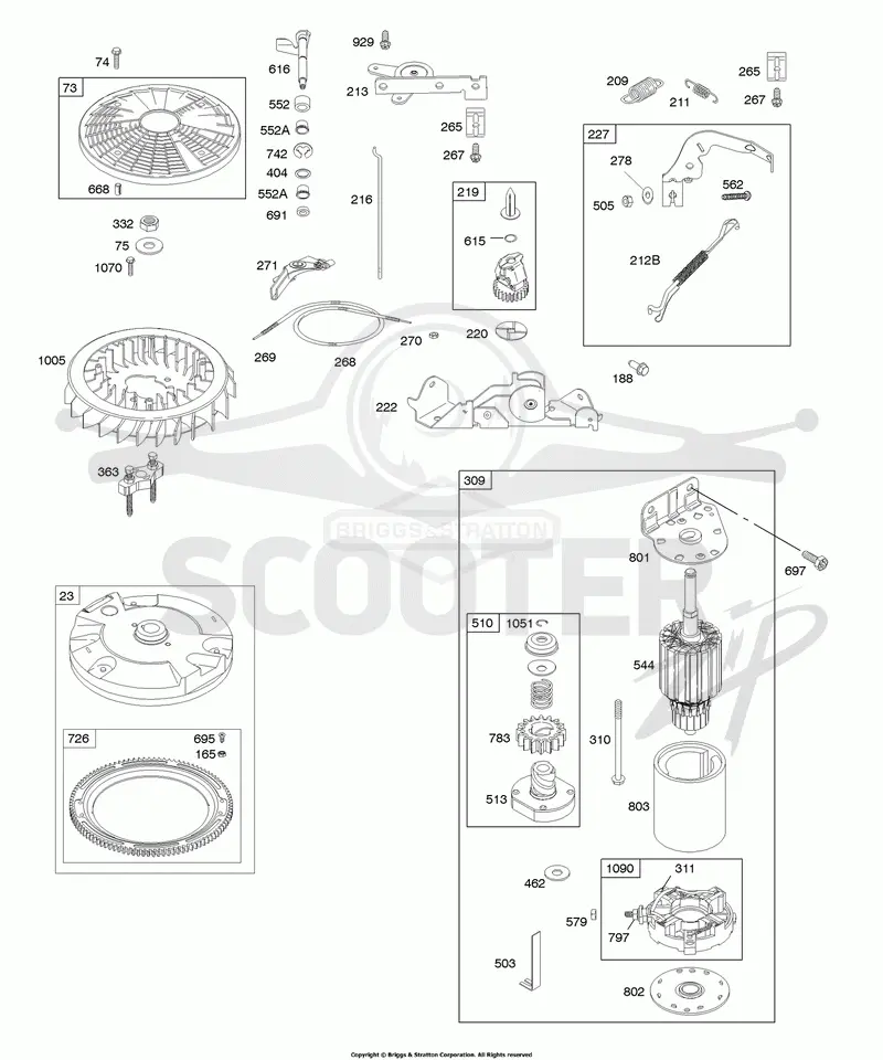 Controls, Electric Starter, Flywheel, Governor Spring