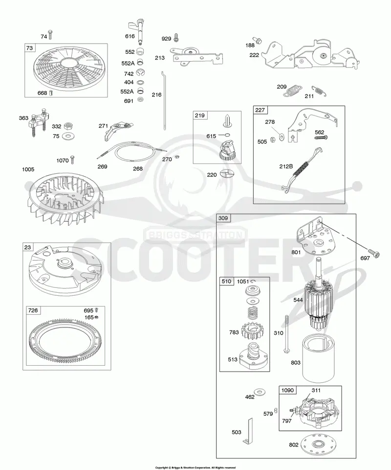 Controls, Electric Starter, Flywheel, Governor Spring
