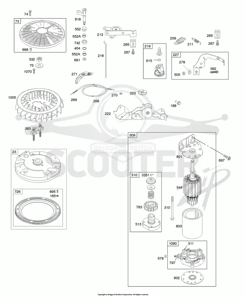 Controls, Electric Starter, Flywheel, Governor Spring