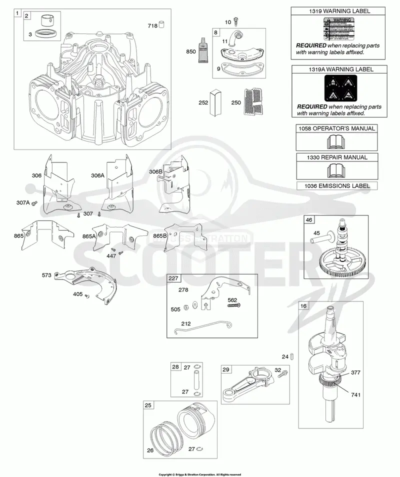 Cylinder, Crankshaft, Camshaft, Air Guides, Piston, Rings, Connecting Rod