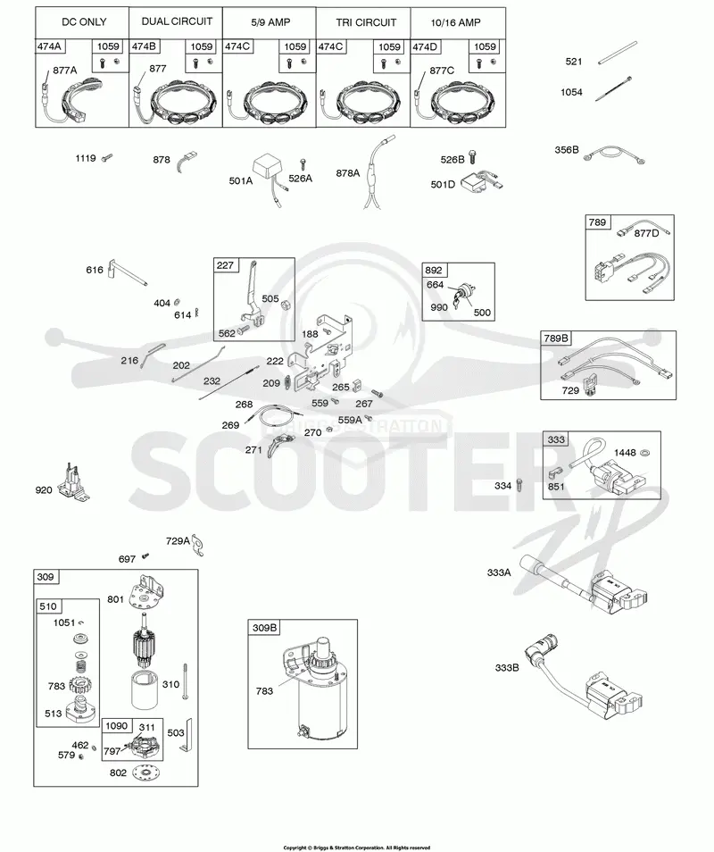 Alternator, Controls, Electric Starter, Governor Spring, Ignition