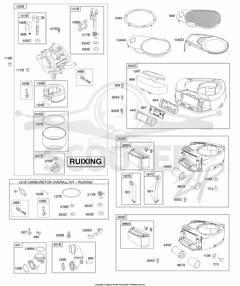 Air Cleaner, Blower Housing, Carburetor - Ruixing, Fuel System, Kit - Carburetor Overhaul - Ruixing