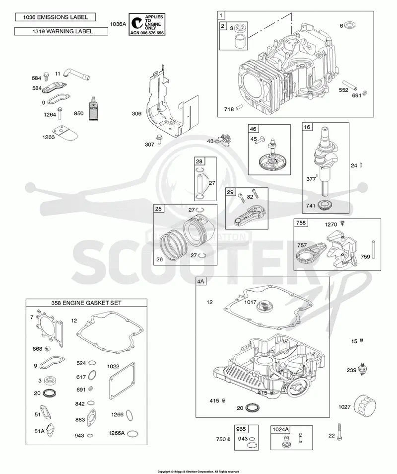 Camshaft, Crankshaft, Cylinder, Engine Sump, Gasket Set - Engine, Lubrication, Piston, Rings, Connecting Rod, Warning Label