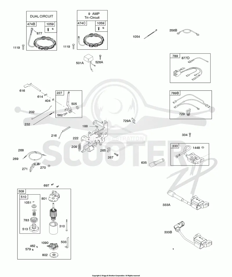 Alternator, Controls, Electric Starter, Governor Spring, Ignition
