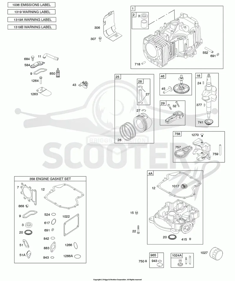 Camshaft, Crankshaft, Cylinder, Engine Sump, Gasket Set-Engine, Lubrication, Piston, Rings, and Connecting Rod, Warning Label
