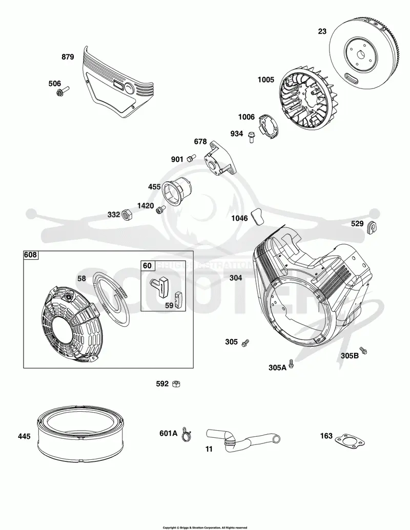 Flywheel, Blower Housing, Rewind Starter