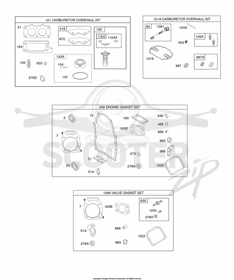 Carburetor Overhaul Kits, Engine/Valve Gasket Sets