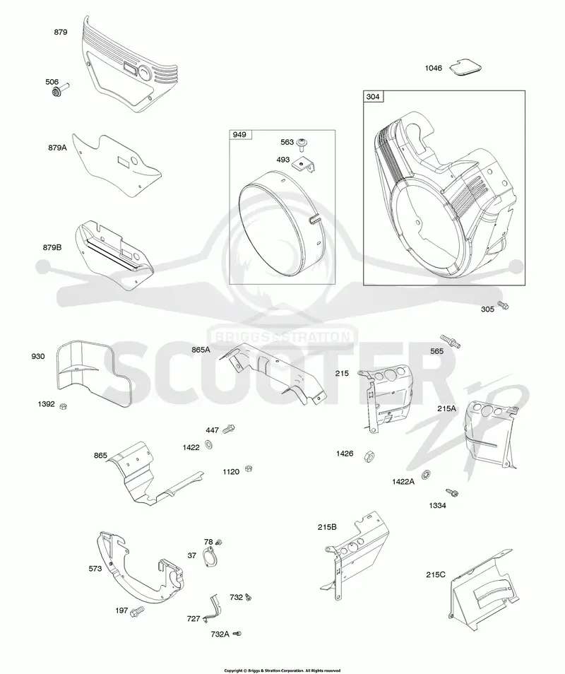 Blower Hsngs, Air Guides, Back Plate, Debris Screen