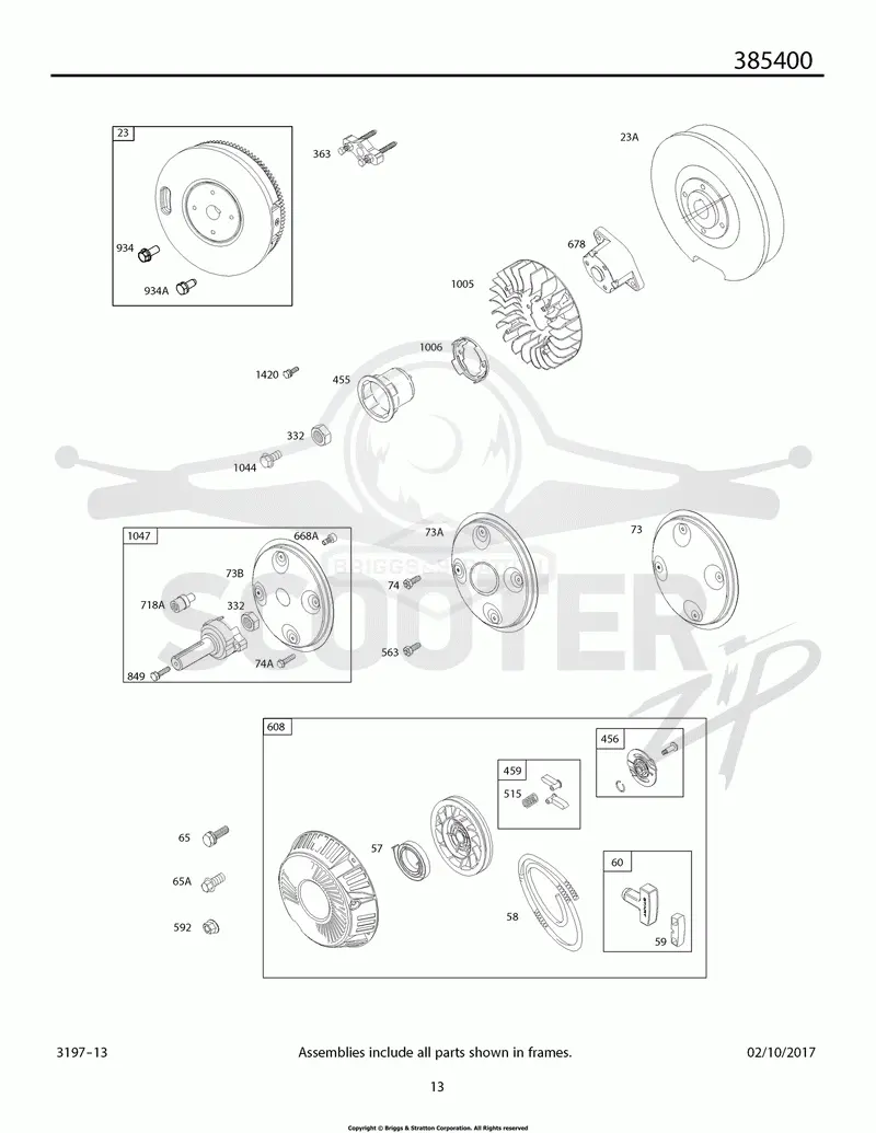 Flywheel, Rotating Screens, Rewind Starter