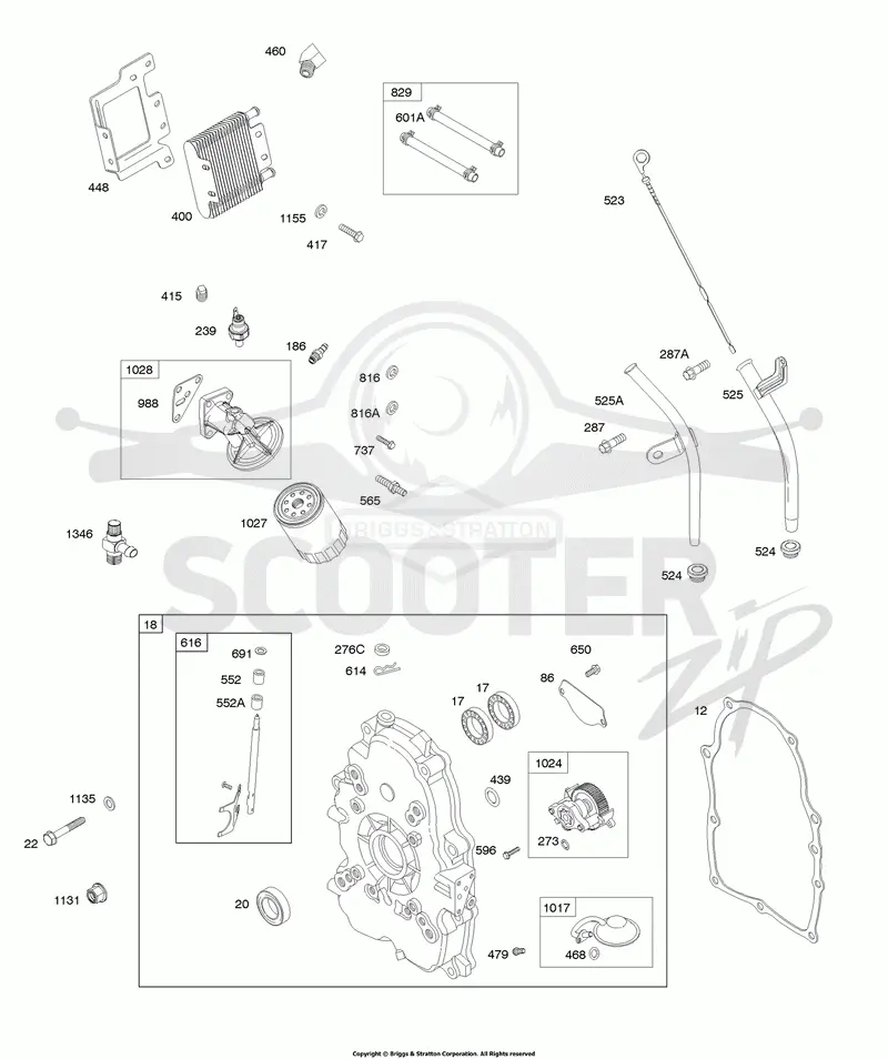 Crankcase Cover, Oil Cooler, Lubrication, Dipstick