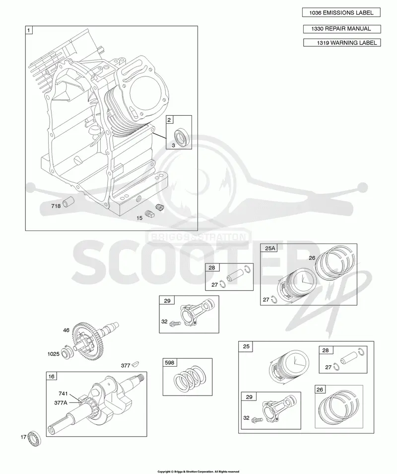 Cylinder, Camshaft, Crankshaft, Piston, Rings, Connecting Rod