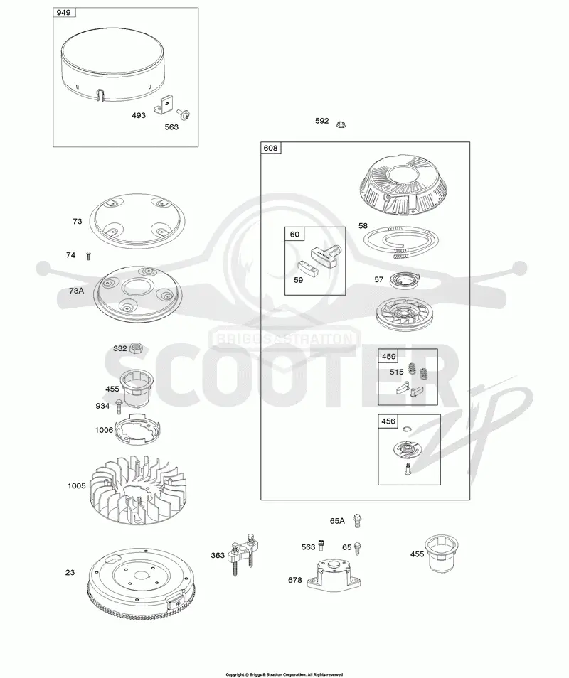 Flywheel, Rotating Screen, Rewind Starter, Debris Guard