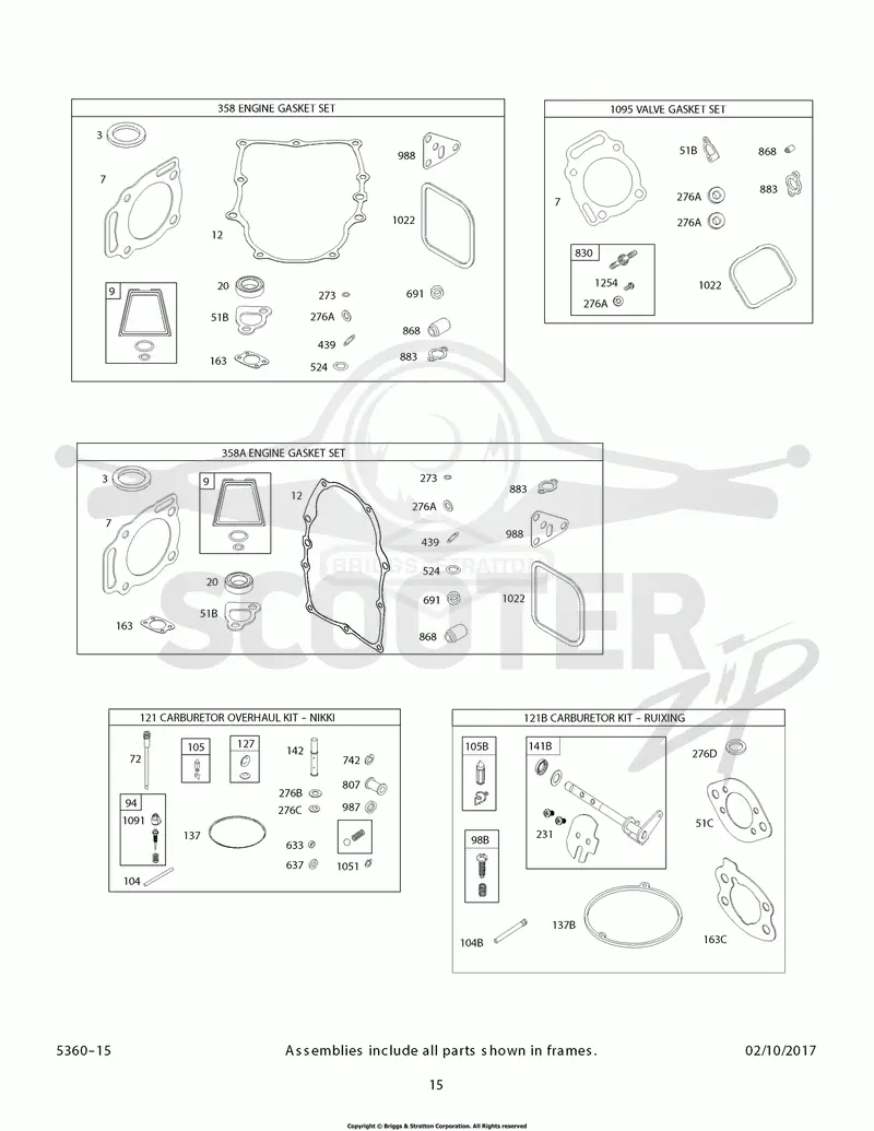 Engine, Carburetor and Valve Gasket Kits