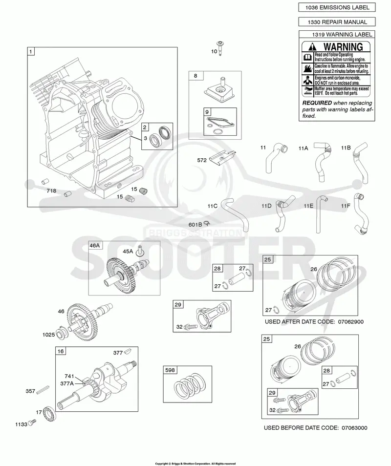 Camshaft, Crankshaft, Cylinder, Piston, Rings, Connecting Rod, Breather