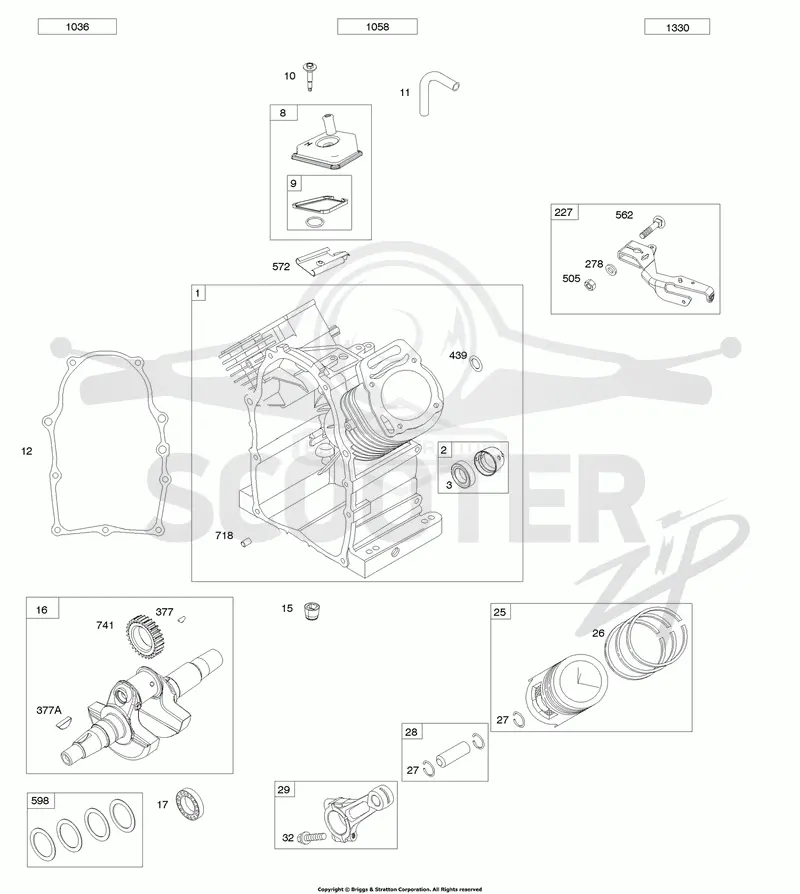 Cylinder, Crankshaft, Piston/Rings/Rods