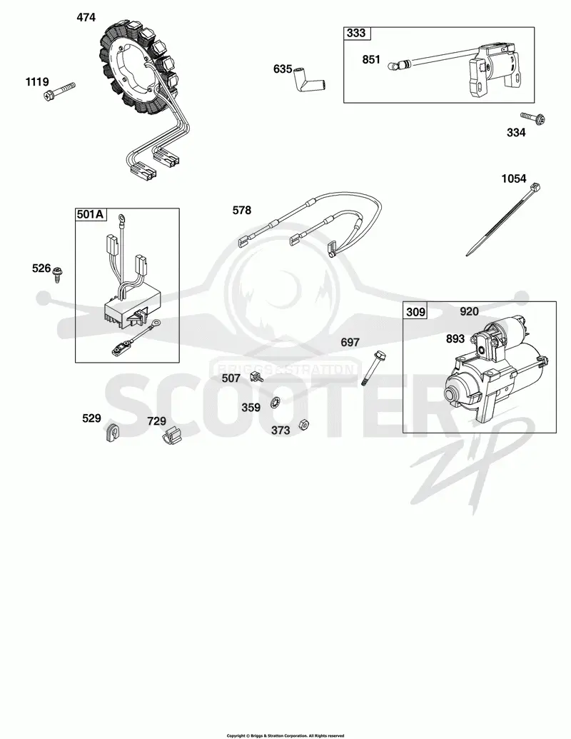 Alternator, Electric Starter, Regulator, Wires