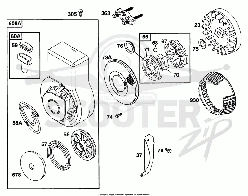 Blower Hsg, Rewind, Flywheel