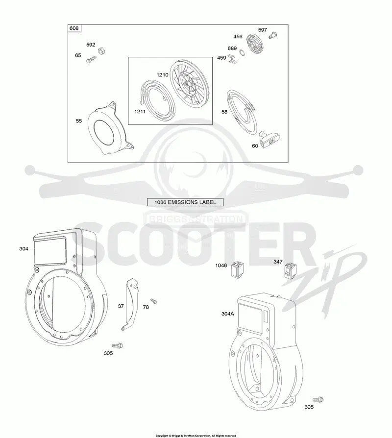 Blower Housing/Shrouds, Rewind Starter