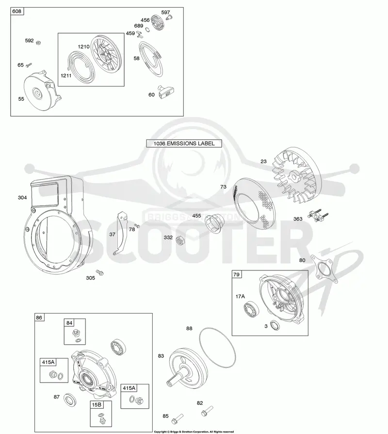 Blower Housing/Shrouds, Flywheel, Gear Reduction, Rewind Starter