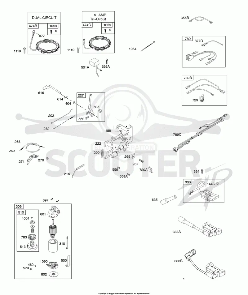 Alternator, Controls, Electric Starter, Governor Spring, Ignition