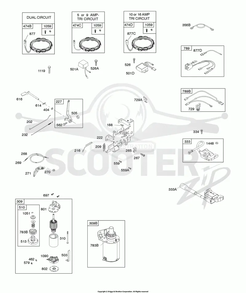 ALTERNATOR, CONTROLS, ELECTRIC STARTER, GOVERNOR SPRING, IGNITION
