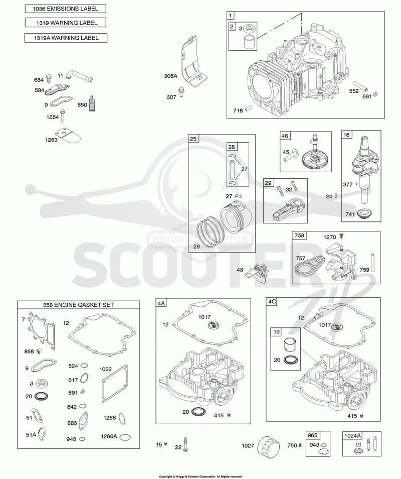 CAMSHAFT, CRANKSHAFT, CYLINDER, ENGINE SUMP, GASKET SET-ENGINE, LUBRICATION, PISTON, RINGS, AND CONNECTING ROD, WARNING LABEL