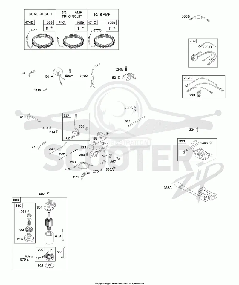 ALTERNATOR, CONTROLS, ELECTRIC STARTER, GOVERNOR SPRING, IGNITION