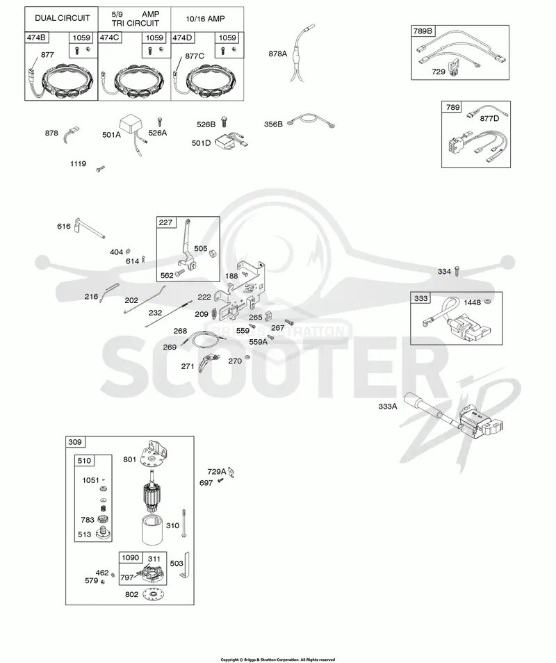 Alternator, Controls, Electric Starter, Governor Spring, Ignition
