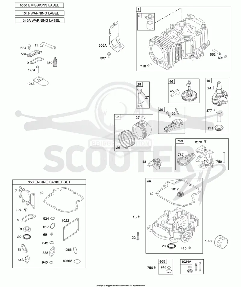 CAMSHAFT, CRANKSHAFT, CYLINDER, ENGINE SUMP, GASKET SET-ENGINE, LUBRICATION, PISTON, RINGS, AND CONNECTING ROD, WARNING LABEL