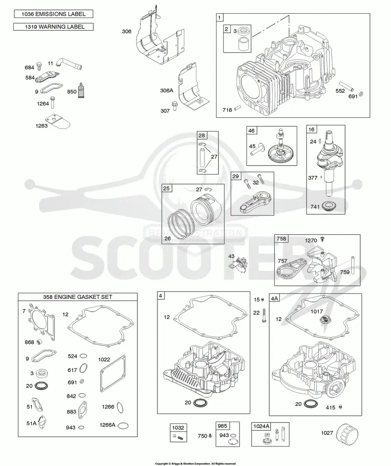 Camshaft, Crankshaft, Cylinder, Engine Sump, GASKET SET - ENGINE, Lubrication, Piston, Rings, and Connecting Rod, Warning Label
